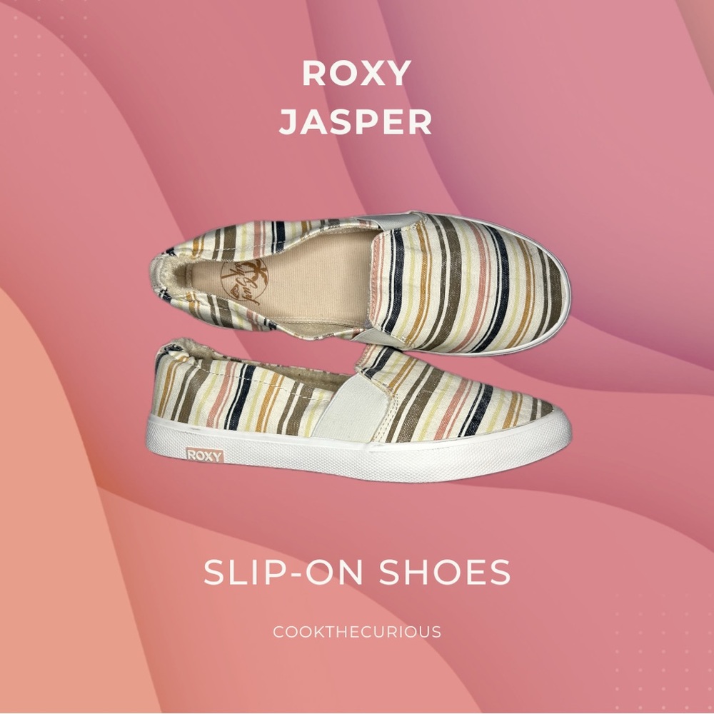 ROXY Jasper Neutral Striped Slip On Shoes, Brand New